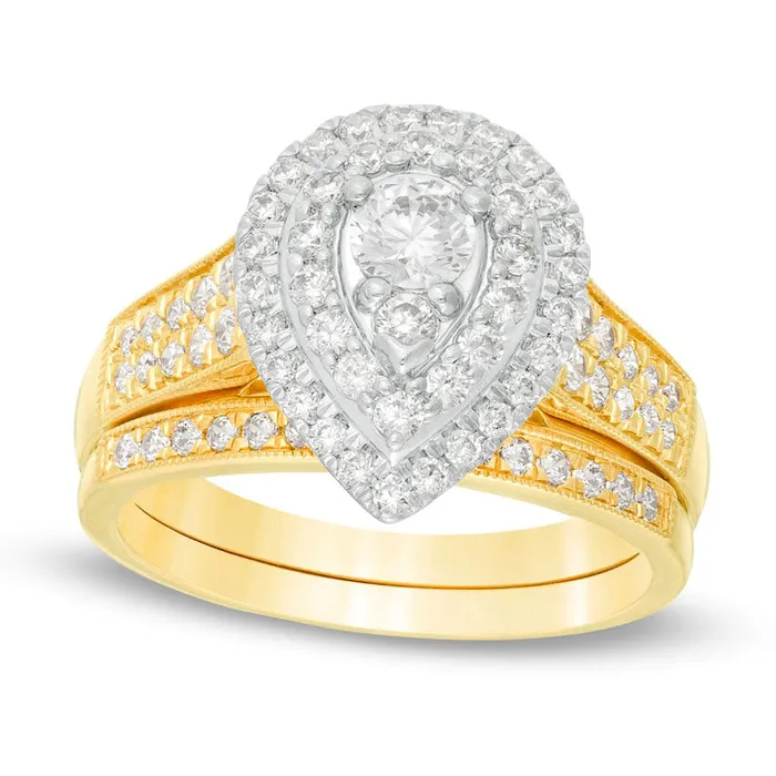 Goldia 10 CT TW Natural Diamond Double PearShaped Frame Antique VintageStyle Bridal Engagement Ring Set in Solid 14K Gold Rings Goldia 10 CT TW Natural Diamond Double PearShaped Frame Antique VintageStyle Bridal Engagement Ring Set in Solid 14K Gold Rings