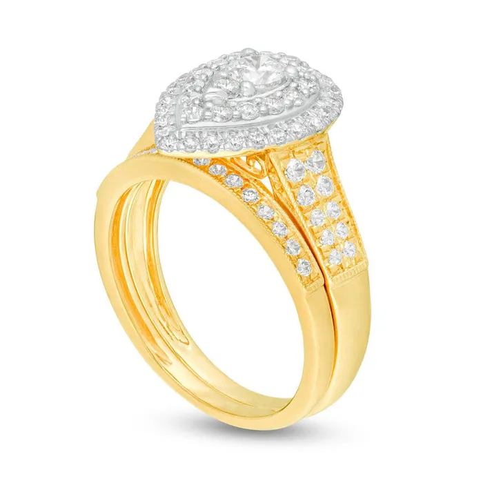 Goldia 10 CT TW Natural Diamond Double PearShaped Frame Antique VintageStyle Bridal Engagement Ring Set in Solid 14K Gold Rings Goldia 10 CT TW Natural Diamond Double PearShaped Frame Antique VintageStyle Bridal Engagement Ring Set in Solid 14K Gold Rings
