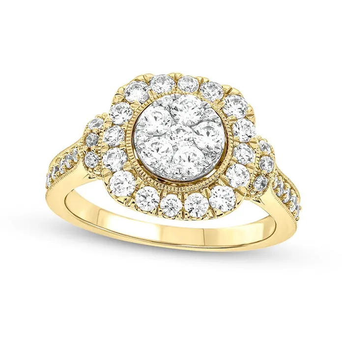 Goldia 125 CT TW Composite CushionShaped Natural Diamond Frame Antique VintageStyle Engagement Ring in Solid 10K Yellow Gold Rings Goldia 125 CT TW Composite CushionShaped Natural Diamond Frame Antique VintageStyle Engagement Ring in Solid 10K Yellow Gold Rings