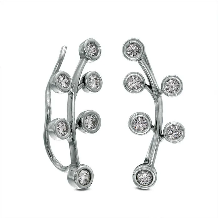Goldia 1 CT TW Diamond BezelSet Branch Crawler Earrings in 10K White Gold Earrings Goldia 1 CT TW Diamond BezelSet Branch Crawler Earrings in 10K White Gold Earrings