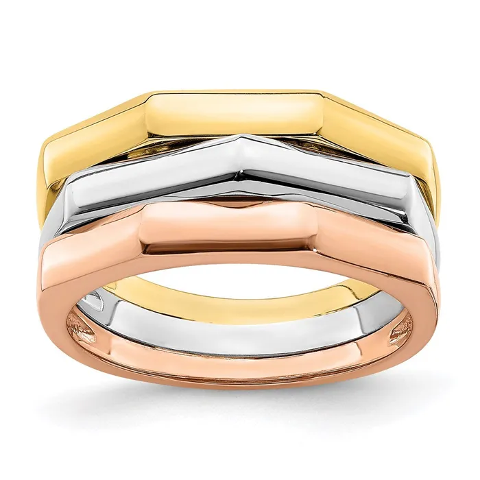 Goldia 14k Tricolor Gold Polished Ridged Peak Band Rings