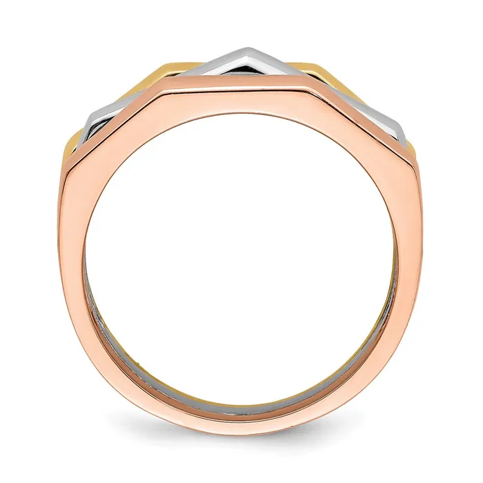 Goldia 14k Tricolor Gold Polished Ridged Peak Band Rings