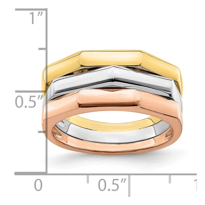 Goldia 14k Tricolor Gold Polished Ridged Peak Band Rings