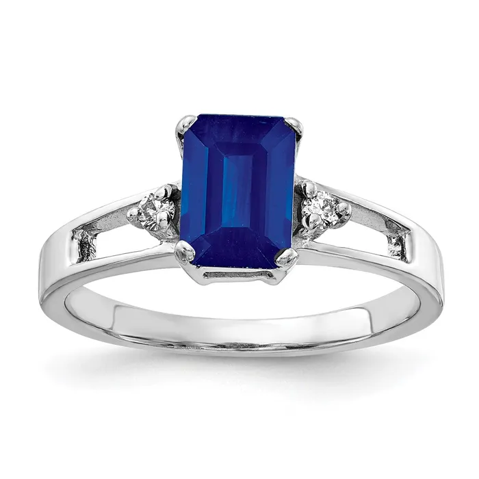 Goldia 14k White Gold 7x5mm Emerald Cut Sapphire VS Diamond ring Rings Goldia 14k White Gold 7x5mm Emerald Cut Sapphire VS Diamond ring Rings