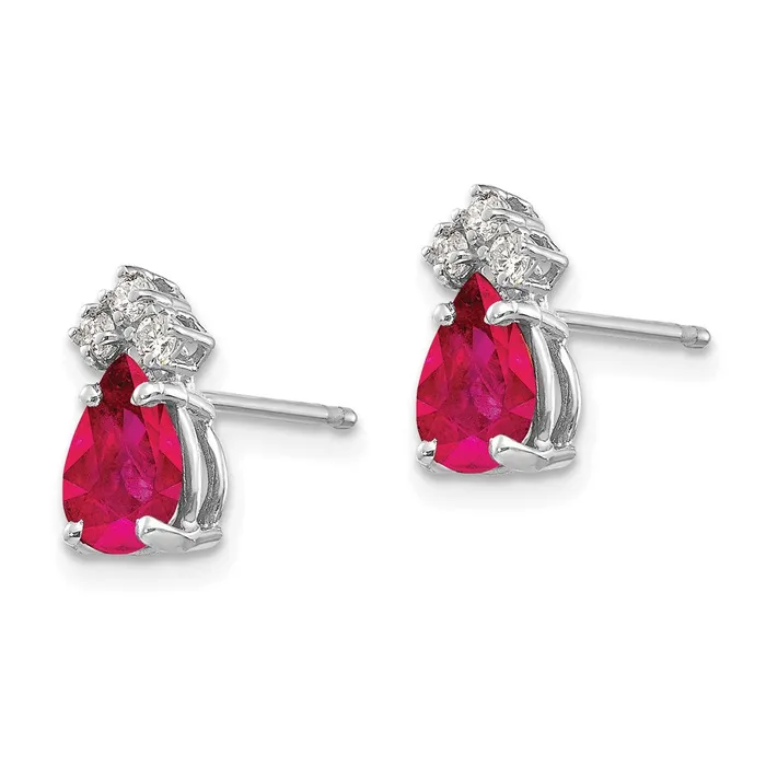 Goldia 14k White Gold 7x5mm Pear Ruby u0026 AAA Real Diamond Earrings Earrings