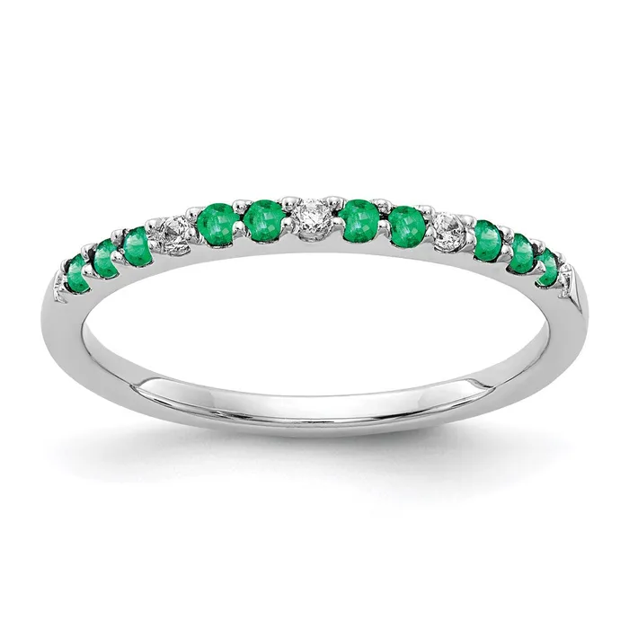Goldia 14k White Gold Real Diamond and Emerald Band Rings