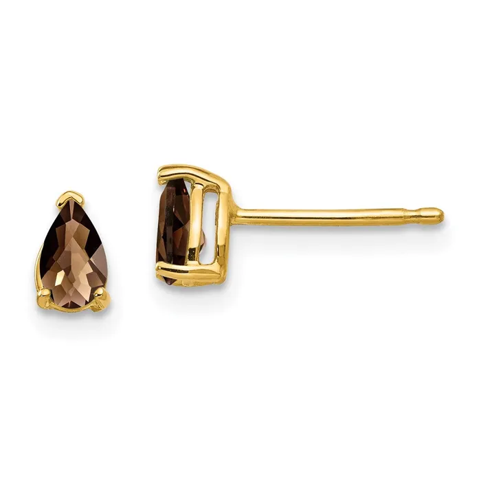 Goldia 14k Yellow Gold 5x3 Pear CheckerCut Smok Yellow Gold Quartz Earrings Earrings Goldia 14k Yellow Gold 5x3 Pear CheckerCut Smok Yellow Gold Quartz Earrings Earrings