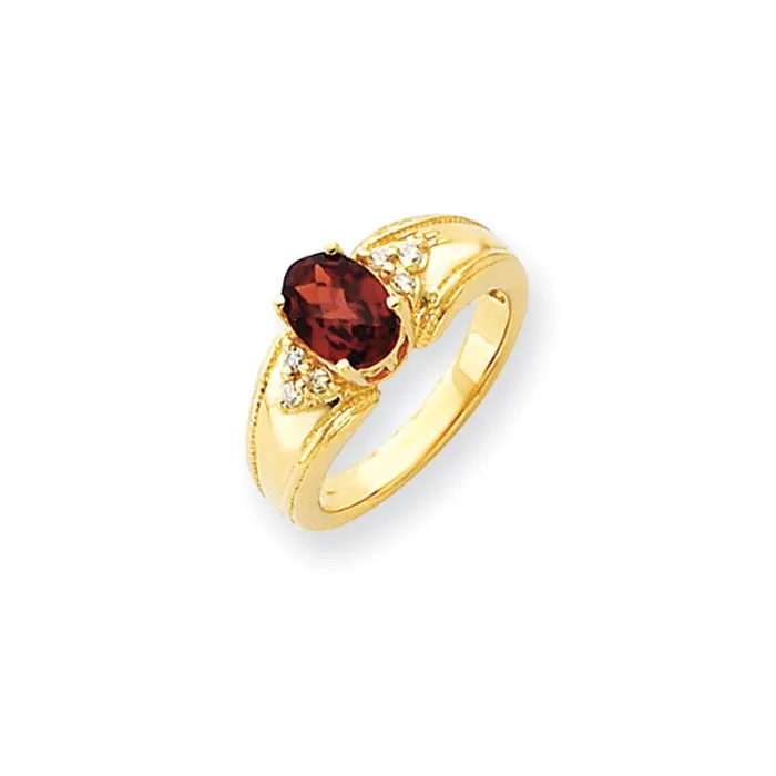 Goldia 14k Yellow Gold 8x6mm Oval Garnet Checker AAA Diamond ring Rings