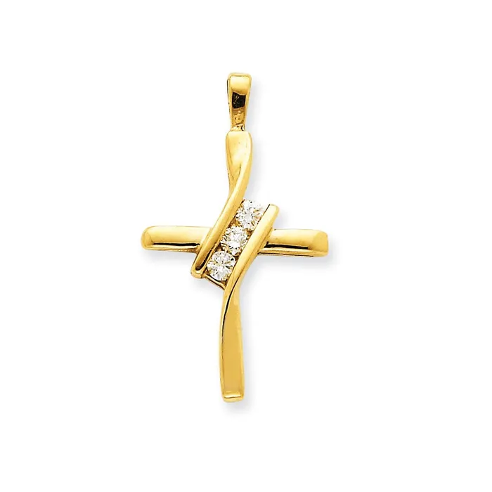 Goldia 14K Yellow Gold AAA Real Diamond Cross PreStyled Sets