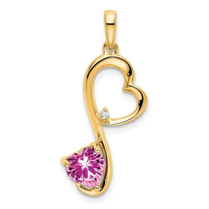 Goldia 14K Yellow Gold Created Pink Sapphire and Real Diamond Heart Pendant Necklaces Goldia 14K Yellow Gold Created Pink Sapphire and Real Diamond Heart Pendant Necklaces