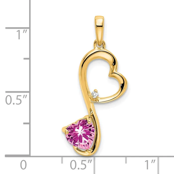 Goldia 14K Yellow Gold Created Pink Sapphire and Real Diamond Heart Pendant Necklaces
