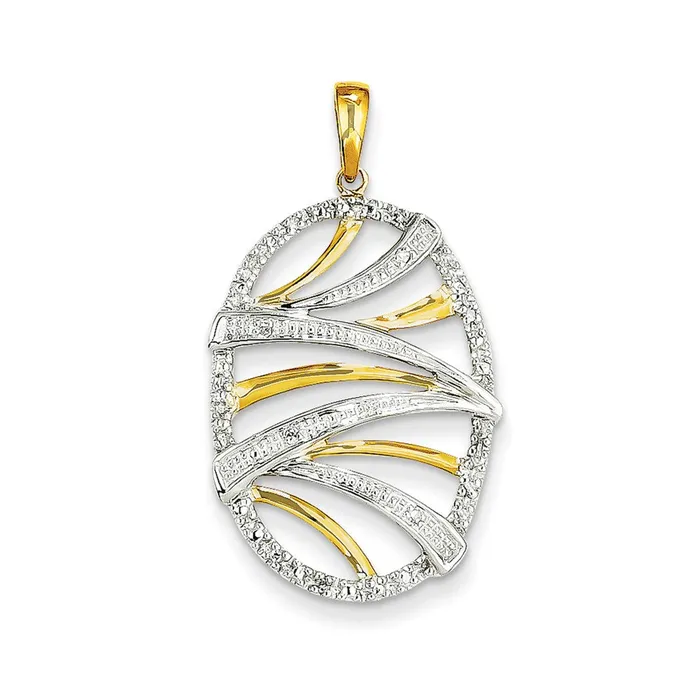 Goldia 14K Yellow Gold Real Diamond Oval Swirl Pendant Necklaces