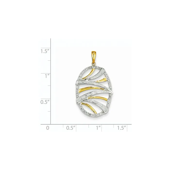 Goldia 14K Yellow Gold Real Diamond Oval Swirl Pendant Necklaces