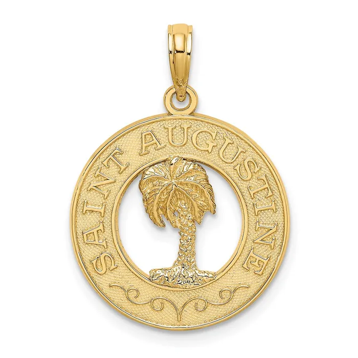 Goldia 14k Yellow Gold SAINT AUGUSTINE wPalm Tree Circle Charm Charm Necklaces Goldia 14k Yellow Gold SAINT AUGUSTINE wPalm Tree Circle Charm Charm Necklaces