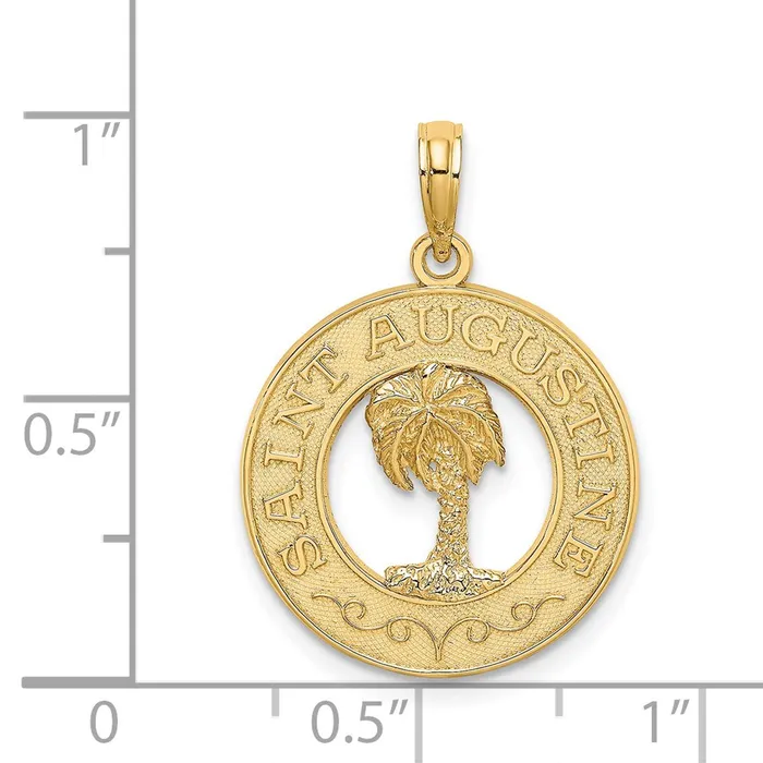 Goldia 14k Yellow Gold SAINT AUGUSTINE wPalm Tree Circle Charm Charm Necklaces