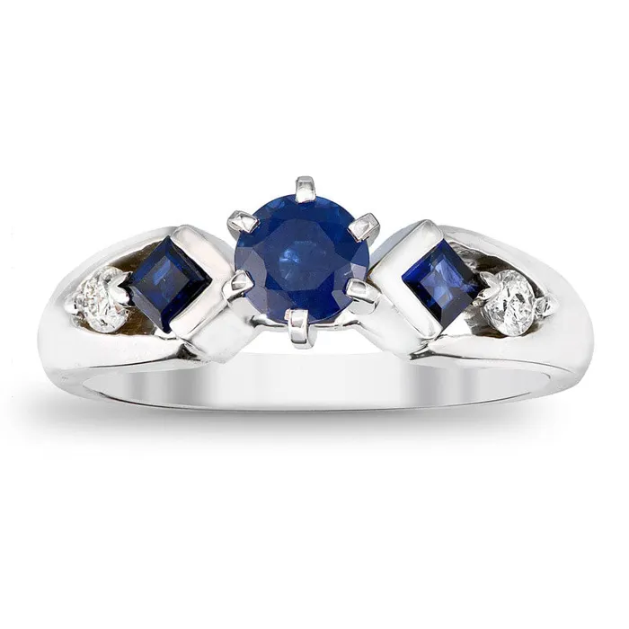 Goldia 50mm Blue Sapphire and 010 CT TW Natural Diamond Engagement Ring in Solid 14K White Gold Rings Goldia 50mm Blue Sapphire and 010 CT TW Natural Diamond Engagement Ring in Solid 14K White Gold Rings