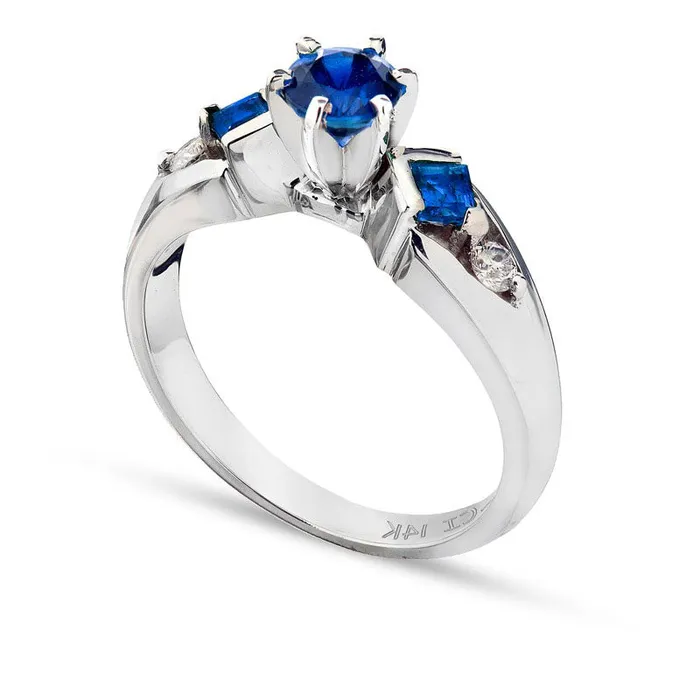 Goldia 50mm Blue Sapphire and 010 CT TW Natural Diamond Engagement Ring in Solid 14K White Gold Rings Goldia 50mm Blue Sapphire and 010 CT TW Natural Diamond Engagement Ring in Solid 14K White Gold Rings