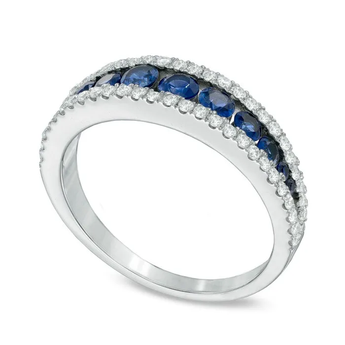 Goldia Blue Sapphire and 033 CT TW Natural Diamond Ring in Solid 14K White Gold Rings Goldia Blue Sapphire and 033 CT TW Natural Diamond Ring in Solid 14K White Gold Rings