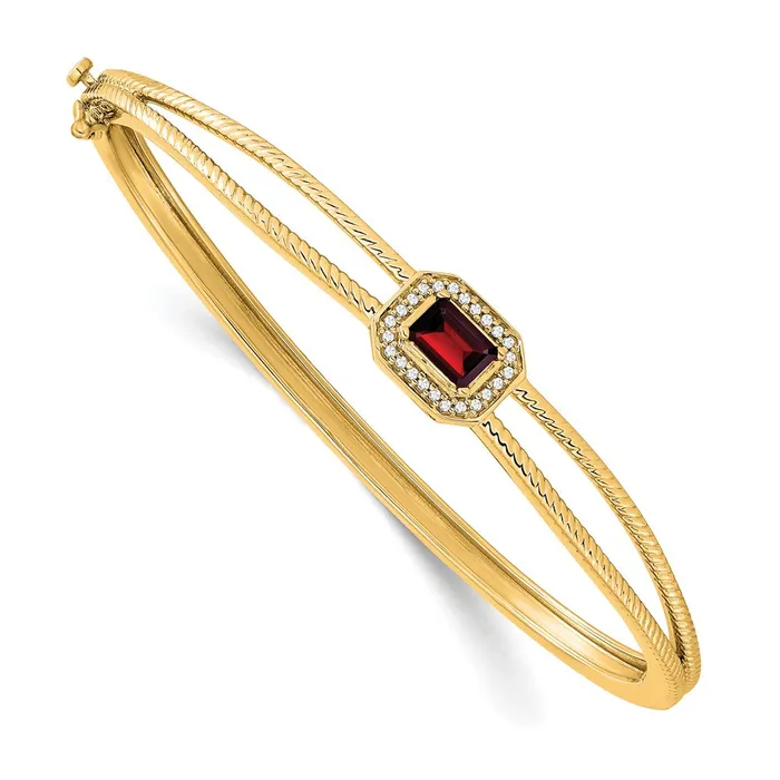 goldiaca 14k Yellow Gold Emeraldshape Garnet and Natural Diamond Halo Bangle Necklaces goldiaca 14k Yellow Gold Emeraldshape Garnet and Natural Diamond Halo Bangle Necklaces