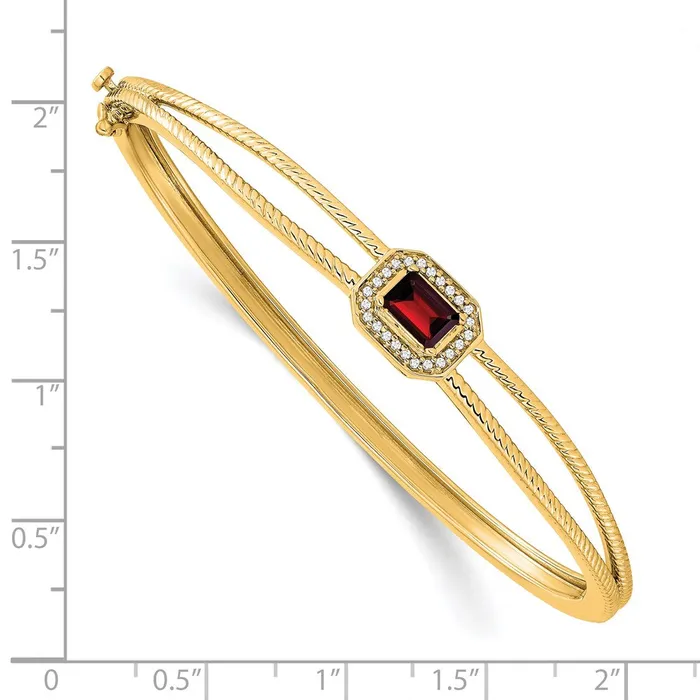 goldiaca 14k Yellow Gold Emeraldshape Garnet and Natural Diamond Halo Bangle Necklaces