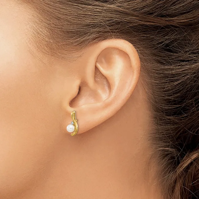 goldiaca Earrings 14K Diamond and FW Cultured Pearl Earrings
