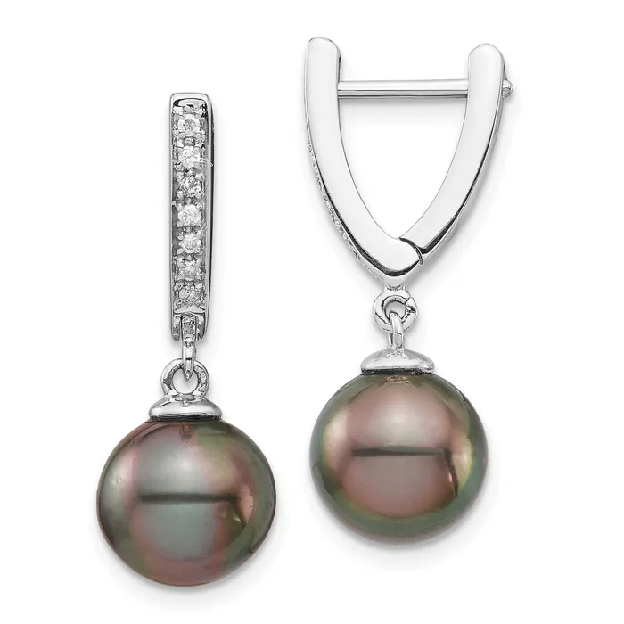 goldiaca Earrings 14K WG 9 10mm Round Saltwater Cultured Tahitian Pearl Diam Dangle Earrings goldiaca Earrings 14K WG 9 10mm Round Saltwater Cultured Tahitian Pearl Diam Dangle Earrings