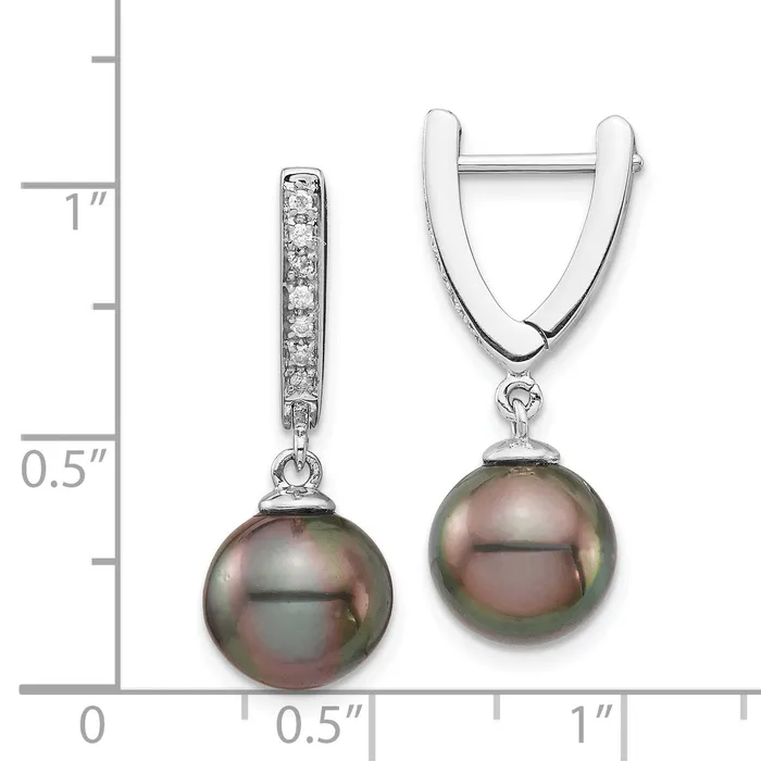 goldiaca Earrings 14K WG 9 10mm Round Saltwater Cultured Tahitian Pearl Diam Dangle Earrings