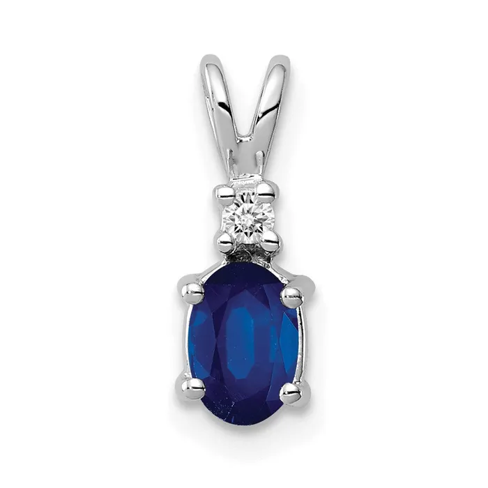 goldiaca Necklaces 14k White Gold 6x4mm Oval Sapphire AAA Diamond pendant