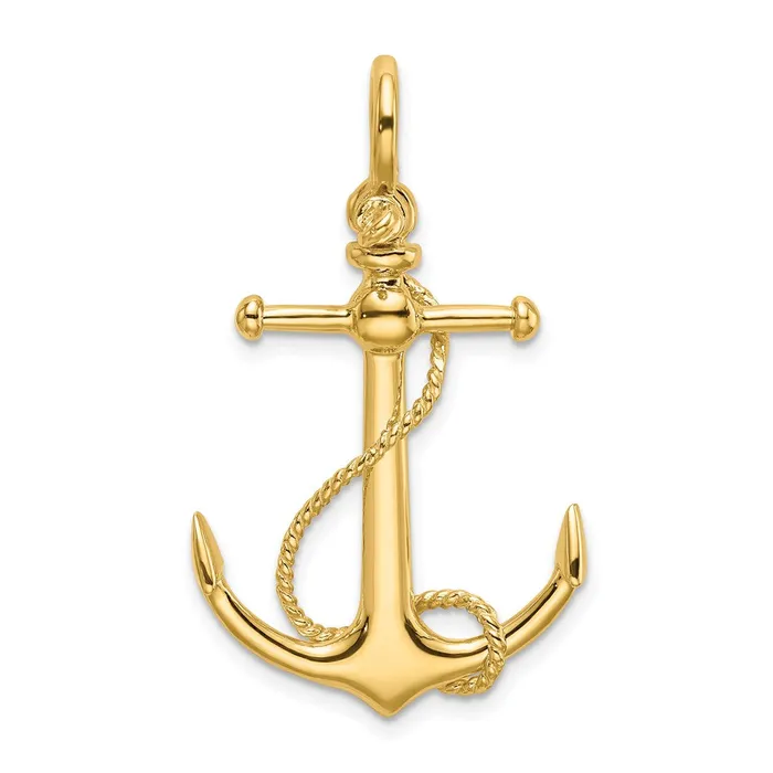 Goldia Charm Necklaces 14k Yellow Gold 3D Anchor WLong T Bar and Shackle Bail Charm Goldia Charm Necklaces 14k Yellow Gold 3D Anchor WLong T Bar and Shackle Bail Charm