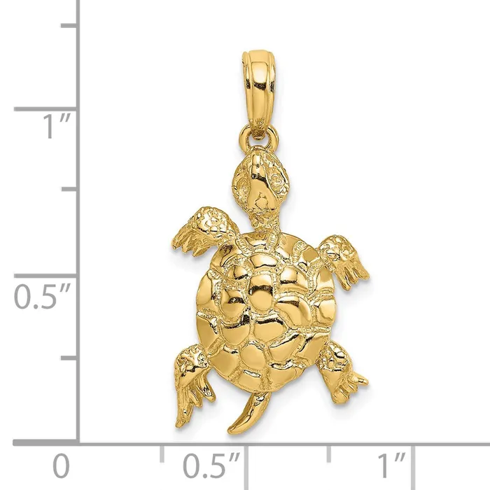 Goldia Charm Necklaces 14k Yellow Gold Polished and Textured Turtle Charm