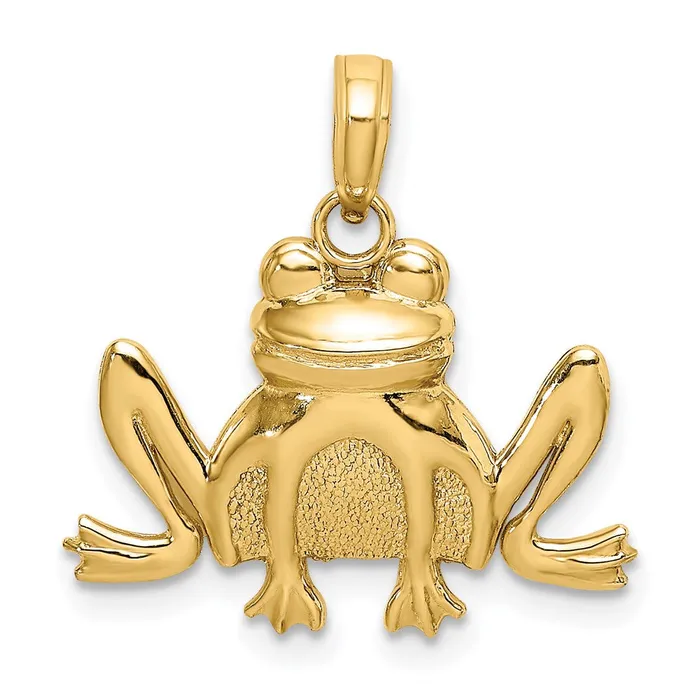 Goldia Charm Necklaces 14k Yellow Gold Textured Sitting Frog Charm