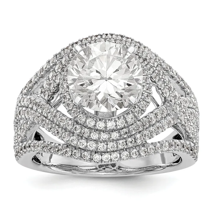 Goldiacom 14K White Gold Peg Set Simulated Diamond Halo Engagement Ring Rings Goldiacom 14K White Gold Peg Set Simulated Diamond Halo Engagement Ring Rings