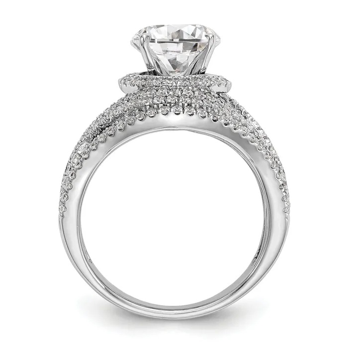 Goldiacom 14K White Gold Peg Set Simulated Diamond Halo Engagement Ring Rings