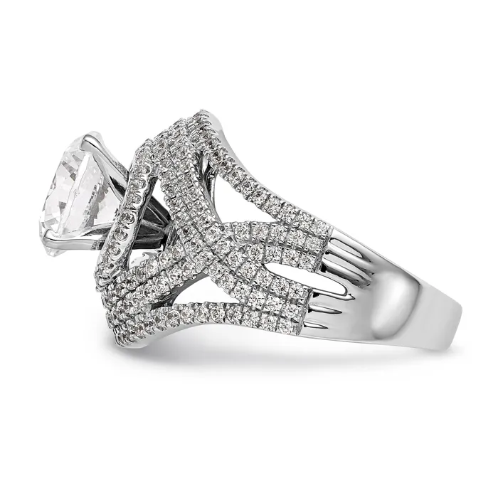 Goldiacom 14K White Gold Peg Set Simulated Diamond Halo Engagement Ring Rings