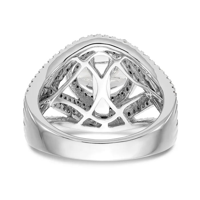 Goldiacom 14K White Gold Peg Set Simulated Diamond Halo Engagement Ring Rings