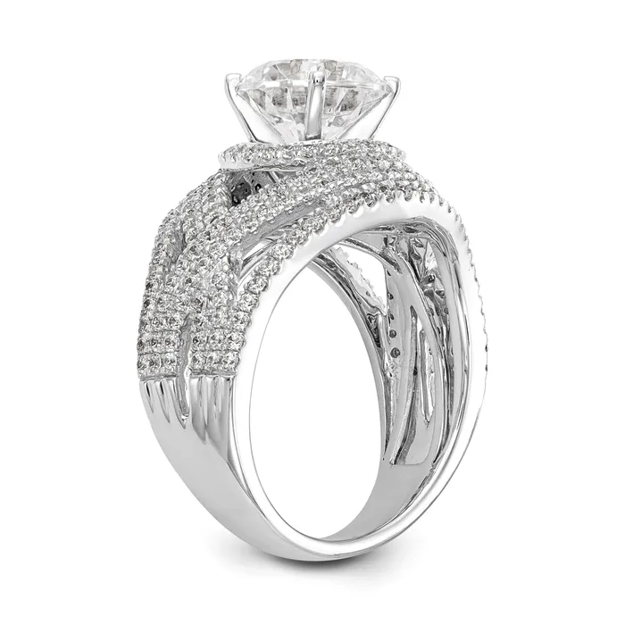 Goldiacom 14K White Gold Peg Set Simulated Diamond Halo Engagement Ring Rings