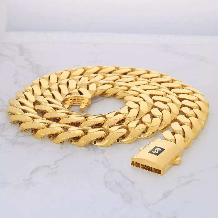 Goldiacom Bracelets 14k Yellow Gold Royal Monaco Miami Cuban Link 17mm Chain Bracelet w Box Clasp 8