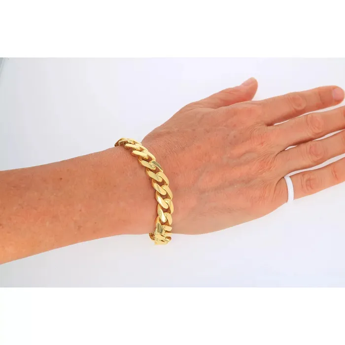 Goldiacom Bracelets 14k Yellow Gold Royal Monaco Miami Cuban Link 17mm Chain Bracelet w Box Clasp 8