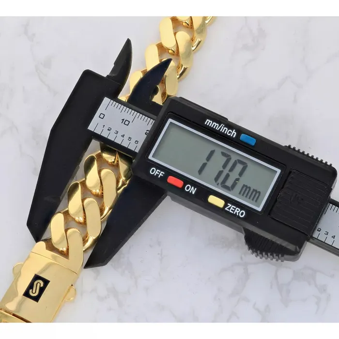 Goldiacom Bracelets 14k Yellow Gold Royal Monaco Miami Cuban Link 17mm Chain Bracelet w Box Clasp 8