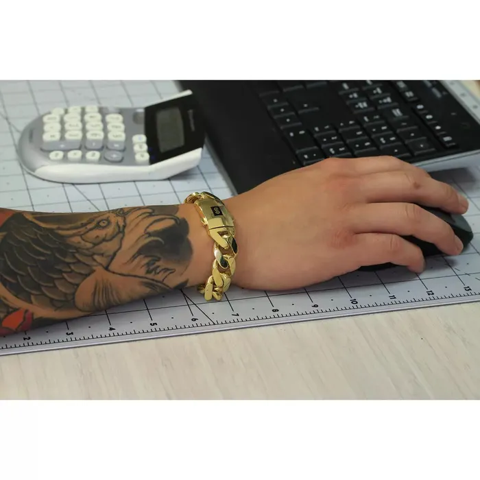 Goldiacom Bracelets 14k Yellow Gold Royal Monaco Miami Cuban Link 17mm Chain Bracelet w Box Clasp 8