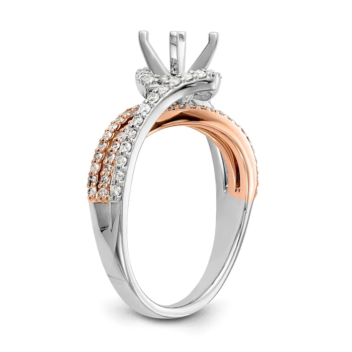 Goldiacom Rings 14k Two tone Peg Set Simulated Diamond By Pass Engagement Ring