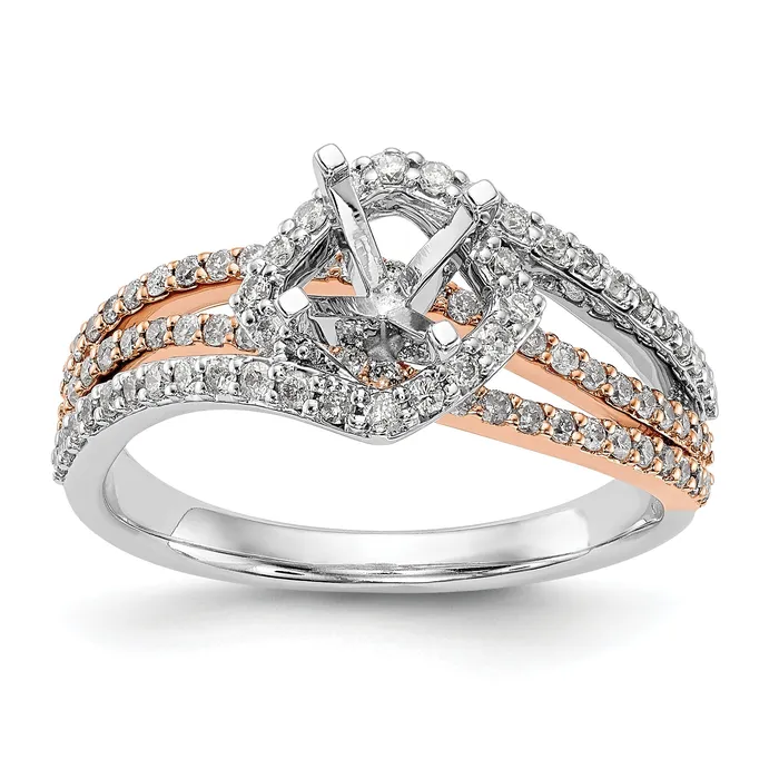 Goldiacom Rings 14k Two tone Peg Set Simulated Diamond By Pass Engagement Ring