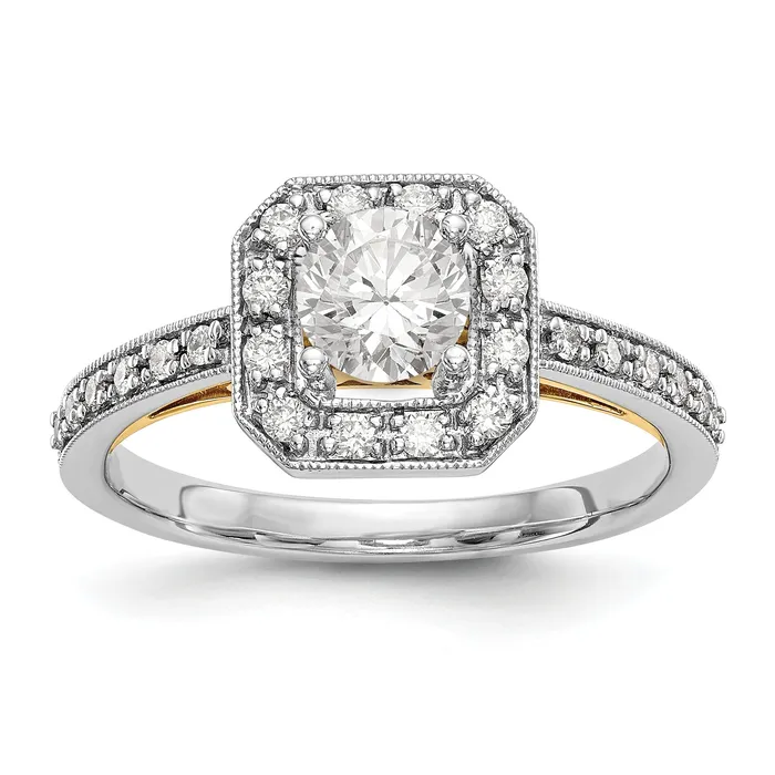 Goldiacom Rings 14K Two tone Round Simulated Diamond Cushion Halo Engagement Ring Goldiacom Rings 14K Two tone Round Simulated Diamond Cushion Halo Engagement Ring