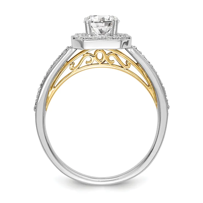 Goldiacom Rings 14K Two tone Round Simulated Diamond Cushion Halo Engagement Ring