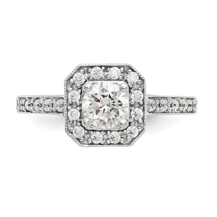 Goldiacom Rings 14K Two tone Round Simulated Diamond Cushion Halo Engagement Ring