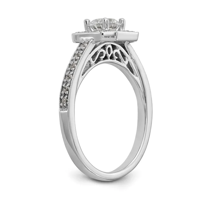 Goldiacom Rings 14K Two tone Round Simulated Diamond Cushion Halo Engagement Ring