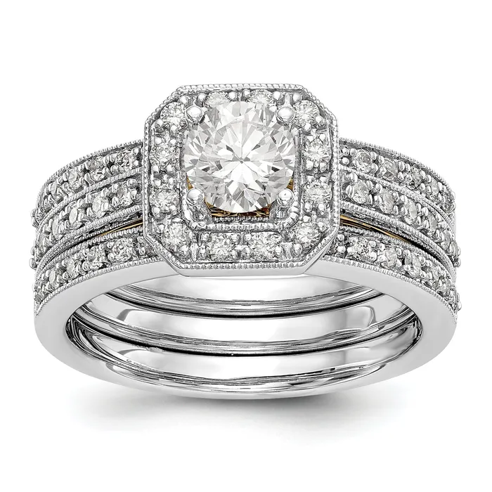 Goldiacom Rings 14K Two tone Round Simulated Diamond Cushion Halo Engagement Ring