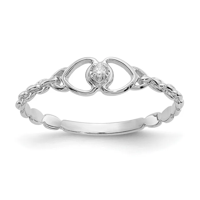 Goldiacom Rings 14k White Gold AAA Real Diamond heart ring