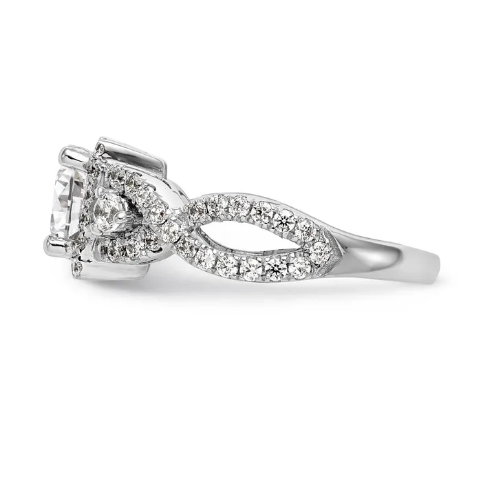Goldiacom Rings 14K White Gold Diamond Princess CZ Cushion Halo Engagement Ring