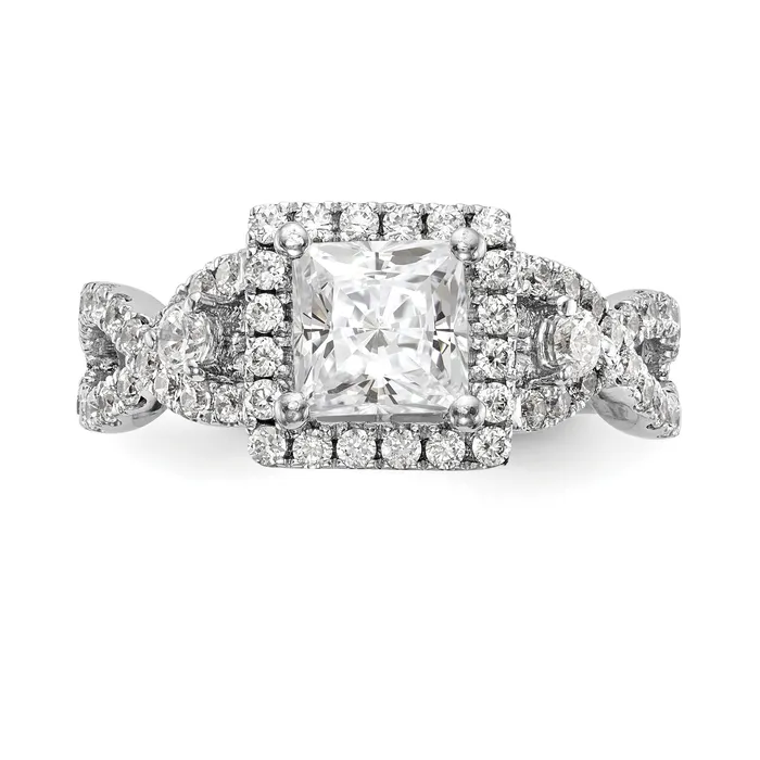 Goldiacom Rings 14K White Gold Diamond Princess CZ Cushion Halo Engagement Ring